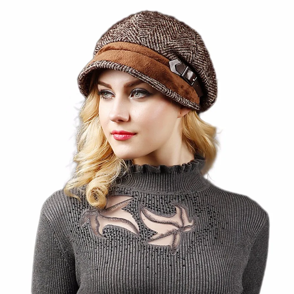 

Fashion Fall Winter Retro Women's Fedora For Woman Lady Wool Leather Buckle Octagonal Hats Newsboy Caps