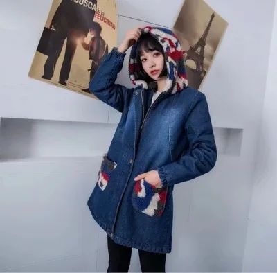 В Корейском стиле mori girl зимняя одежда женский мужкая цельнокроенная из овечьей шерсти цвет подходящая шляпа Биг-бэг с длинным в ковбойском стиле из стрейчевой хлопчатобумажное пальто