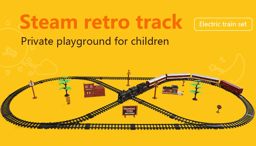 Trem de Trilha Modelo de Brinquedo Trem de Alta Velocidade do Vintage Trem a Vapor Brinquedos para Meninos Simulação Elétrica Clássico Carro Crianças 19035e Luz 7 Carrinhos de brinquedo e de metal