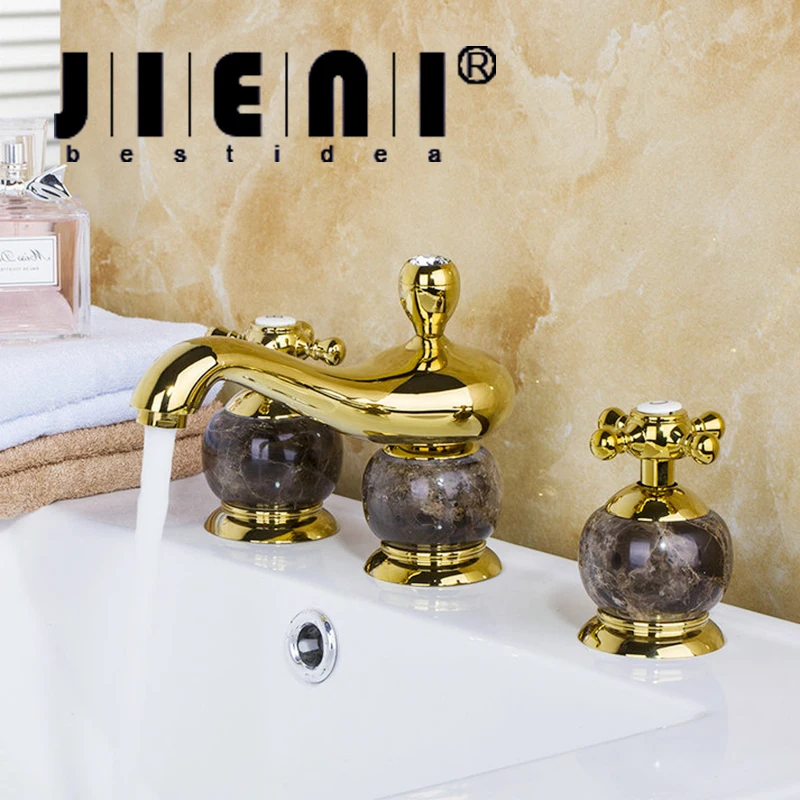 

JIENI Luxury Polished Golden 3PCS Set Bathtub Faucet European Deck Mounted Shower Basin Mixer Tap diamond faucet