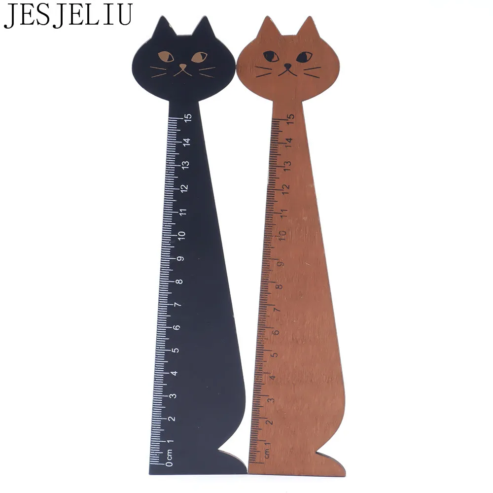 

Wood Straight Ruler Black Yellow Lovely Cat Shape Ruler Gift For Kids Student Stationery Office School Supplies 15cm