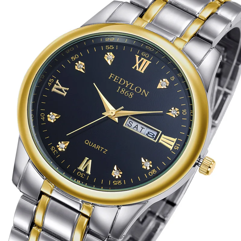 Fedylon 2017 Fashion Quartz Watches Men Top Brand Luxury Gold Business Watch WoMen Full Steel Calender