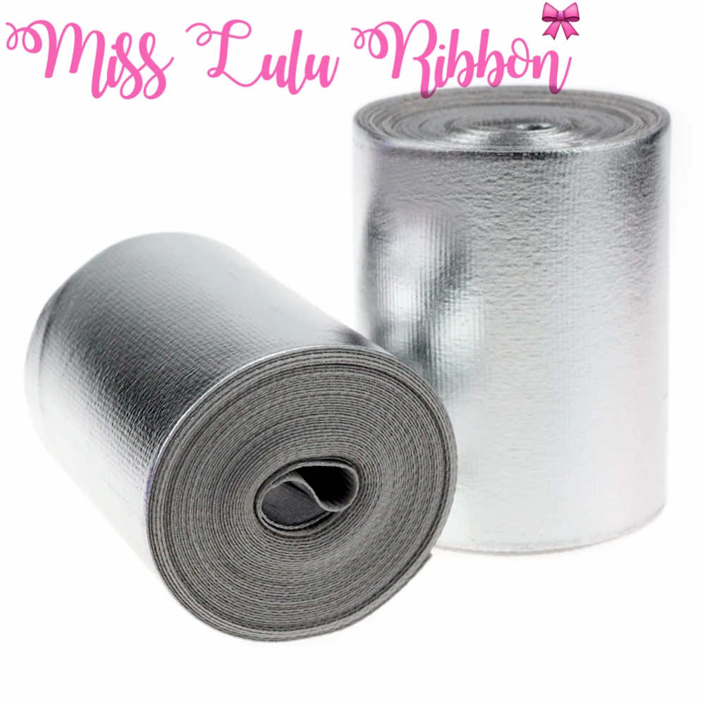 

3"75mm Silver Solid Color Mirror Hologram Printed Grosgrain Ribbon DIY Gift Packing Decor Webbings 5yards/roll
