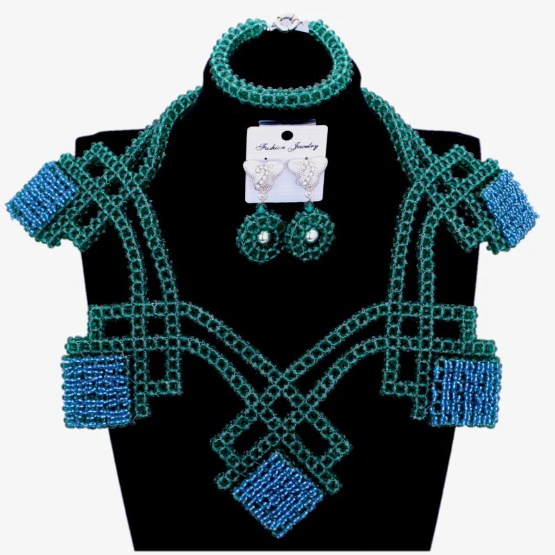 

Luxury Crystal Bridal Jewellery Set Teal Green Wedding Necklace And Earrings Bracelet Set 2018 Nigerian Women Fashion Jewelry