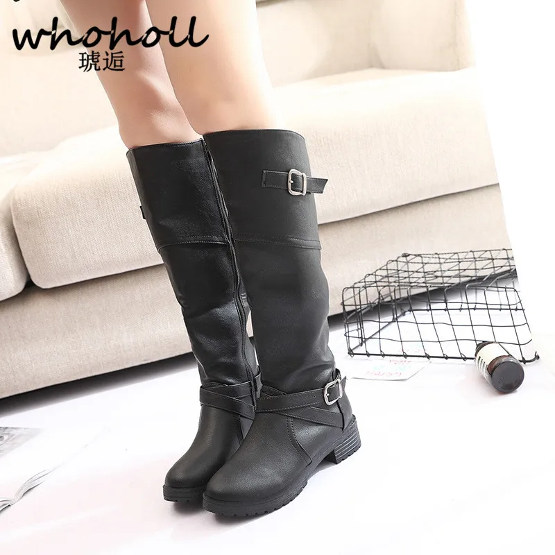 

WHOHOLL Women's Winter Shoes Knee High Boots Plus Big Size High Quality Faux Suede Brand Women Shoes Wool Women Winter Boots