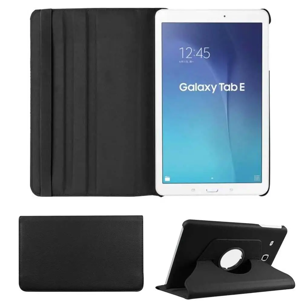 

360Degree Rotating PU Leathers Case Smart For 9.6 Galaxy Tab E T560 Black