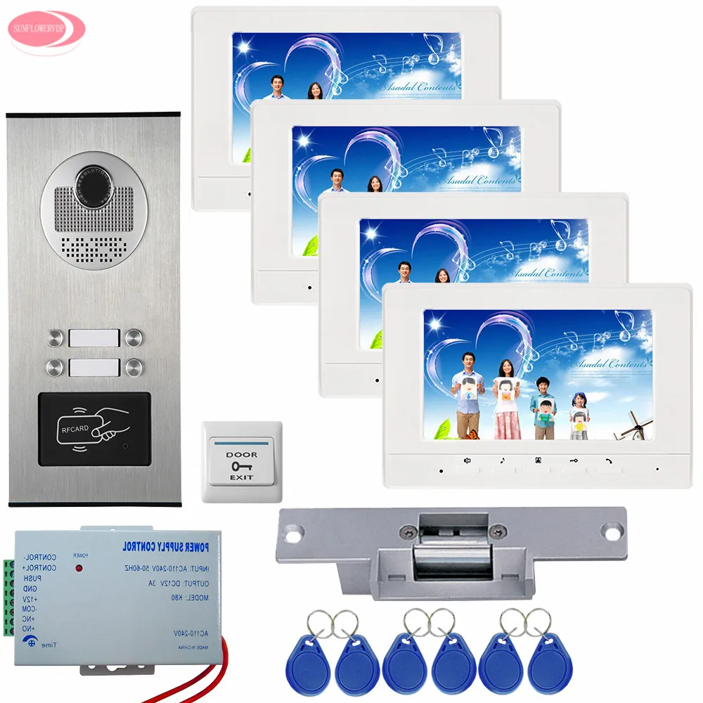 

7'' Video Doorbell With Wired Door Bell + 4 Keys RFID Access Door Camera Video Intercom For a Private House Electric Strike Lock