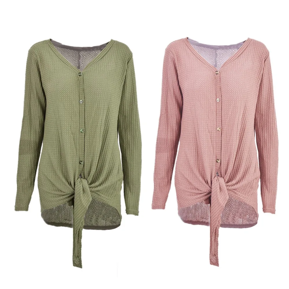 Women Casual long Sleeve v neck thin t shirt Top 2018 Spring New Open Stitch Cardigan Ladies Femme Jacket Outwear button tshirt 