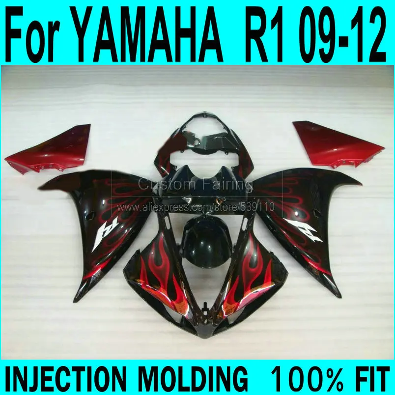 Free customize Fairing kit For YAMAHA R1 09 10 11 12 Fairings ( Red flame ) Injection +7gifts XP68 | Автомобили и мотоциклы