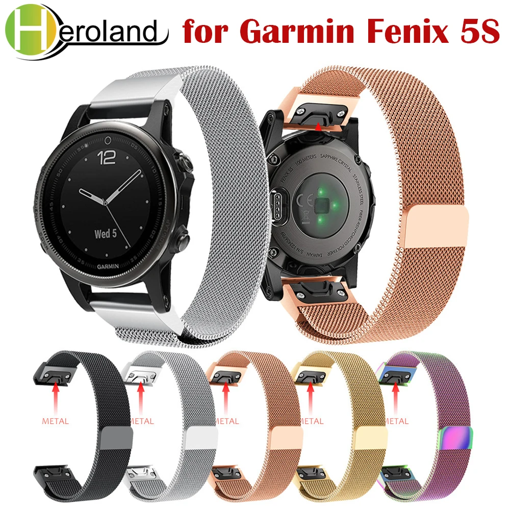 

stainless steel 20mm Easy Fit wristband strap for Garmin Fenix 5s /5S plus Milanese loop Quick release Metal smart watch bands