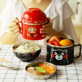 

Heropie Cartoon Stainless Steel Bowl Instant Noodle Bowl With Lid With Handle Food Container Rice Bowl Lunch Box 0E