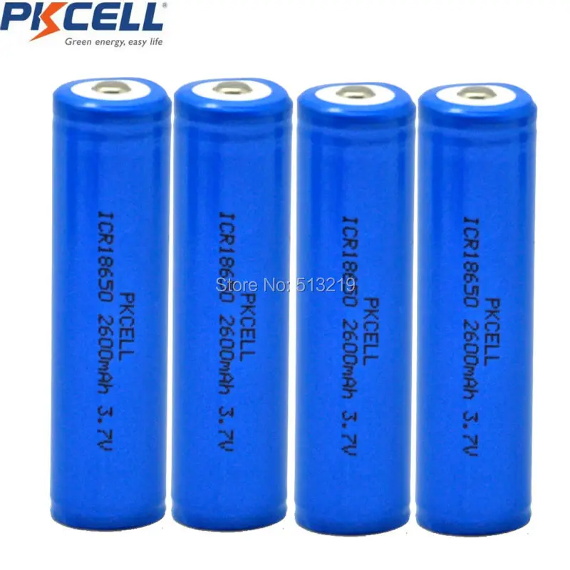 

4 x Liion Rechargeable Batteries ICR18650 2600mAh 18650 Batteria Button Top No Protection Lithium Battery