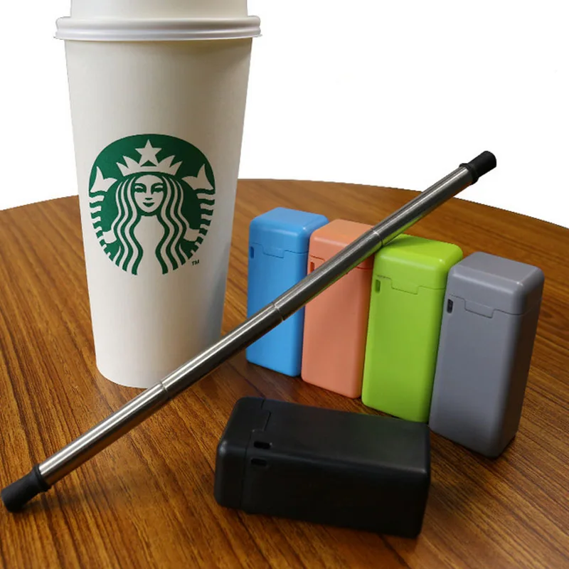

Stainless Steel Reusable Drinking Straw Metal Folding Drinking Straw Portable Collapsible Straw Brush Straws with Case & Cleaner