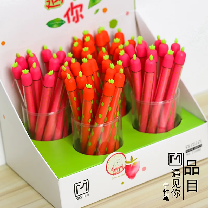

36 pcs Gel Pens Cartoon Silicone Strawberry black colored gel-inkpens for writing Cute stationery office school supplies