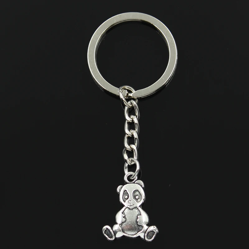

Fashion 30mm Key Ring Metal Key Chain Keychain Jewelry Antique Silver Plated panda bear 23x18mm Pendant