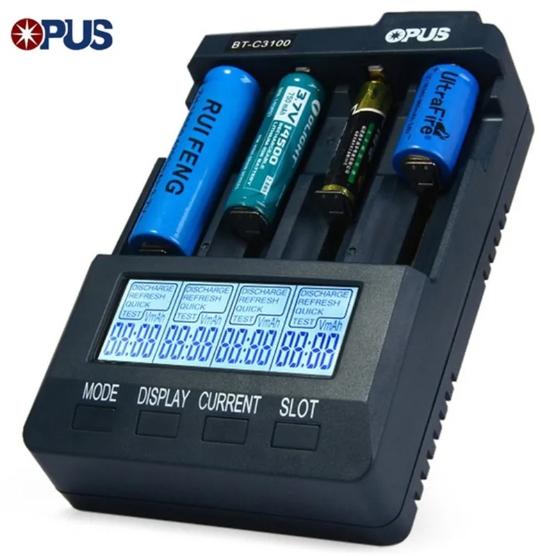 

Original Opus BT-C3100 V2.2 Digital Intelligent 4 Slots LCD Battery Charger LCD Screen LI-ion NiCd NiMh Battery Chargers