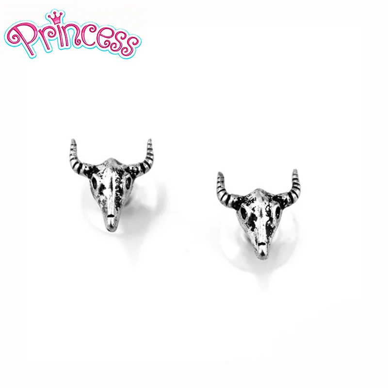 

2019 New Fashion Women Jewelry Vintage Silver Ox Head Earring Stud Girls Kids Birthday Gift AWG Free shipping
