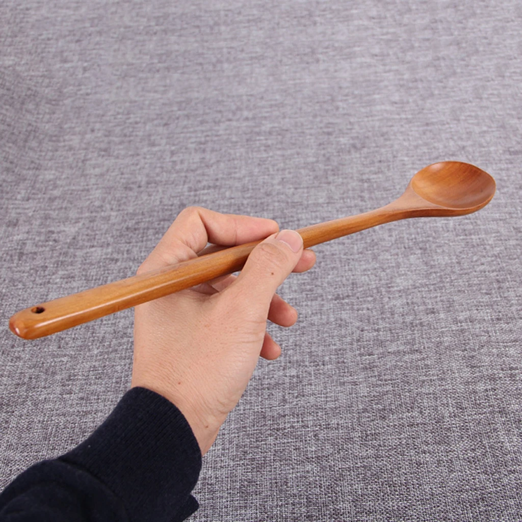 1 piece Long Handle Natural Mixing Wood Spoon 33.5cm Korean Hot Pot Spoon for Coffee Drink Ice Cream Honey