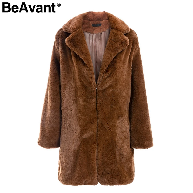 BeAvant Elegant long faux fur coat Women 2018 Autumn winter warm soft pink fur coat Female casual luxury plush coat outwear