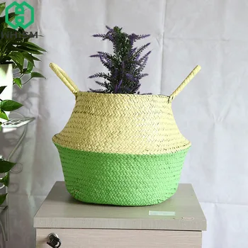 

WHISM Handmade Wicker Laundry Basket Bag Dirty Clothes Pouch Folding Storage Basket Bracelet Stocked Bathroom Closet Organizer