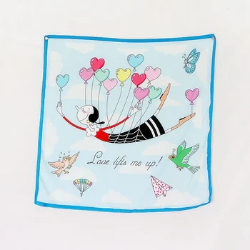 

2Patterns Cartoon Bandana Square Scarf for Ladies Fashion Imitation Silk Handkerchief Women's Scarf 2018 (Size:70*70cm)