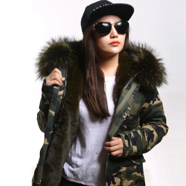 Cheap 2016 Winter Down Coat Military Camo Raccoon Fur Parka Jacket Women's Winter Jacket Women Coats Skinnwille Down Coat Female