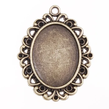 

17*24 mm Antique Brozne Oval Blank Pendant Trays, Alloy Bezel Pendant Base Settings, Flower Edage Pendant Blanks-C2381