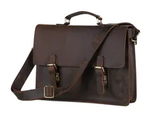 Vintage Crazy Horse Genuine Leather Men Messenger Bags Cowhide Leather Briefcase Men’s Bag Shoulder 14″ Laptop Handbag #MD-J7223