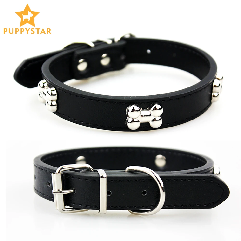 

Pet Dog Collar Product Adjustable Soft Dog Leather Collar For Small Cat Medium Large Dog Puppy Husky Collar With Bone JW0013