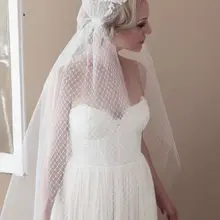 Свадебная вуаль белого цвета и цвета слоновой кости, однослойная фатиновая индивидуальная свадебная вуаль в горошек, кружевная Фата до кончиков пальцев, свадебная вуаль V880