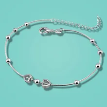 Estilo conciso Señoras joyería de moda pie de plata 925 tobilleras de plata de ley en forma de corazón diseño No alérgica 28 cm cadenas
