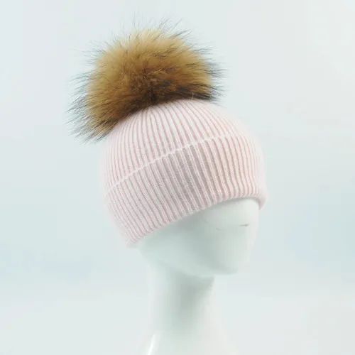 Hat pink N Детский вязаный шарф и шапка, Модный комплект из 2 предметов для маленьких девочек и мальчиков, однотонный зимний теплый меховой комплект с помпонами, вязаная шапка+ шарф - Цвет: Hat pink N