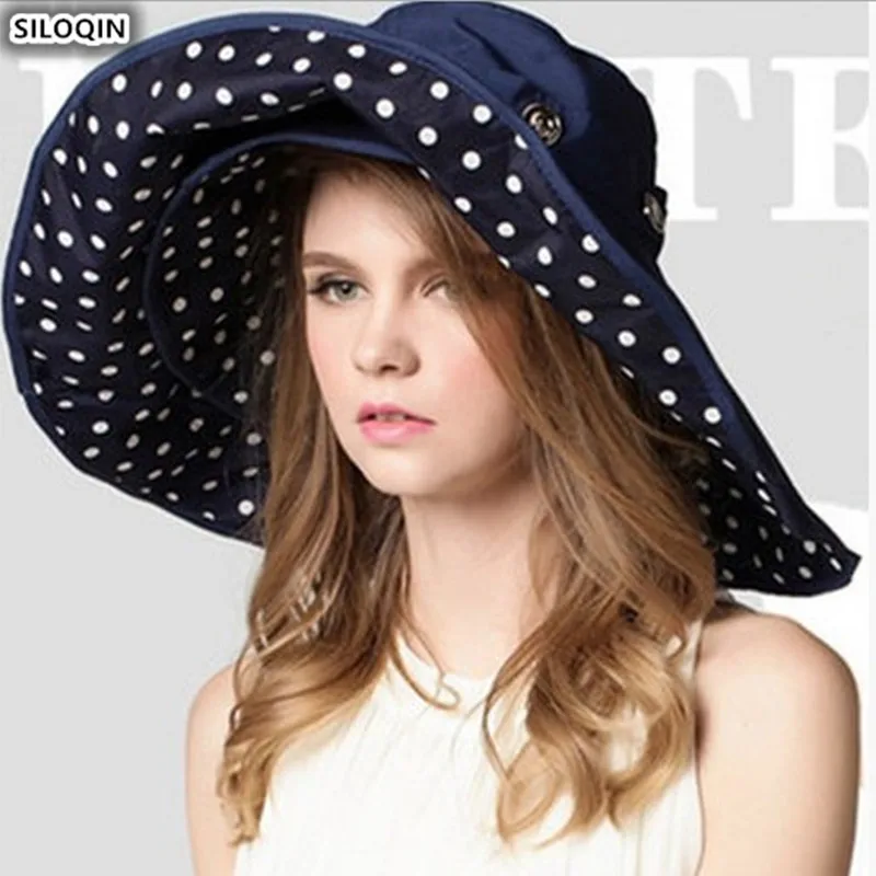 

SILOQIN Foldable Women's Hat Big Eaves Visor Sun Hats For Adult Women Double Sided Wearable Beach Hat Removable Ventilation Caps