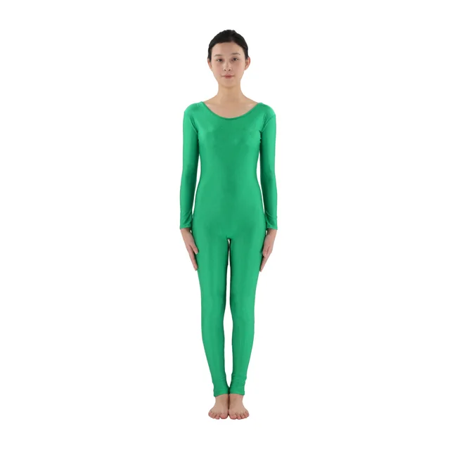 Scoop Neck Full Body Spandex Dance Unitard Green Bodysuit