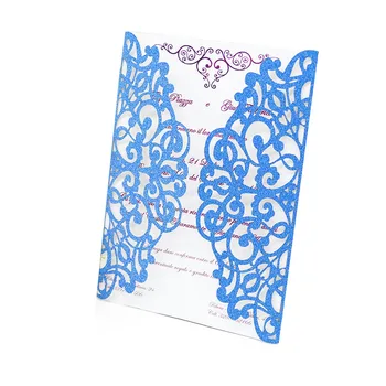 

Elegant pink blue glitter paper wedding invitations laser cut card wedding invitation
