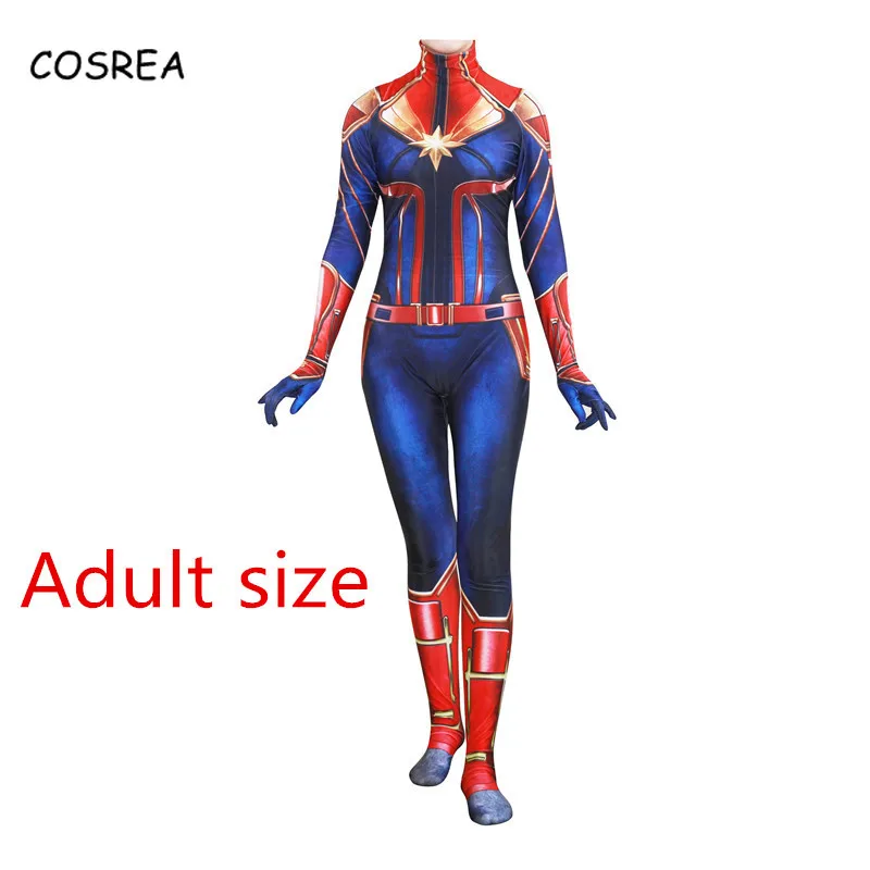 

Movie Cosplay Captain Marvel Onesie Women Ladies Bodysuits One-piece Zentai Catsuit Carol Danver Costume Superhero Spandex Suit