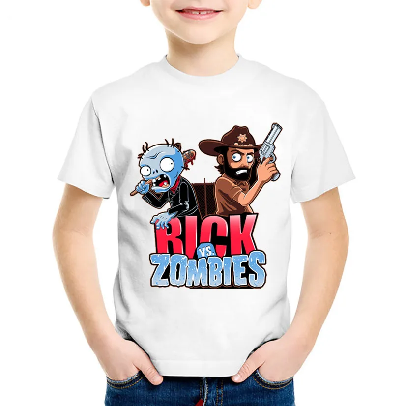 Детская забавная футболка с рисунком Растения против Зомби, детские летние футболки для мальчиков и девочек, повседневные отличные топы, одежда для малышей, ooo2140 - Цвет: white-E