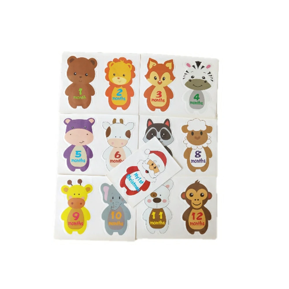 

13Pcs Baby Sticker In 1-12 Months Cartoon Baby Climbing Clothes Animal Stickers Funny Stickers With 1 Years Old Santa Claus