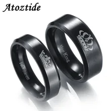 Atoztide 1 шт., кольцо для пары с гравировкой «Her King His queen Crown», романтическое круглое кольцо для влюбленных, обручальное кольцо, ювелирные изделия для помолвки