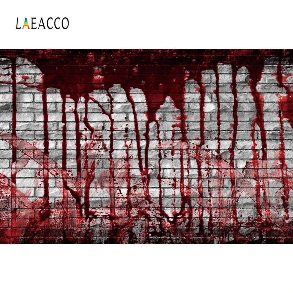 

Laeacco Blood Brick Wall Photography Background Customized Halloween Party Photocall Photographic Backdrops for Photo Studio