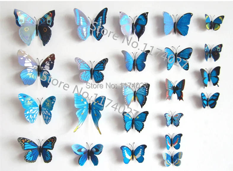 12 шт. ПВХ 3d бабочки настенные наклейки домашний Декор красочные синие Переводные картинки с бабочками украшения