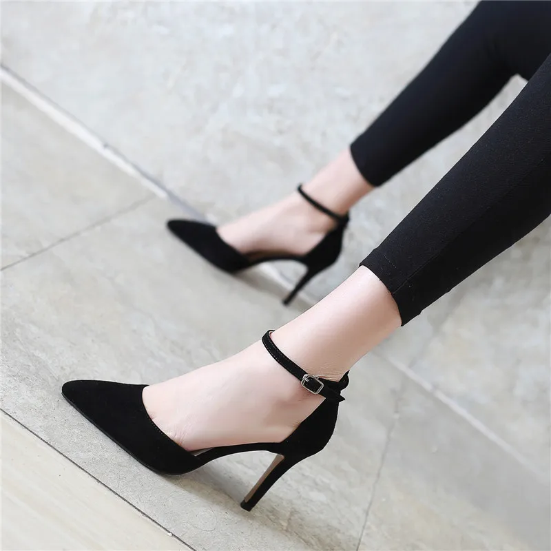 

LOVEXSS Woman Sheepskin High Heels Sandals Plus Size 33 Sexy Summer Shoes Black Genuine Leather Ball Pointed Toe Sandals 2018