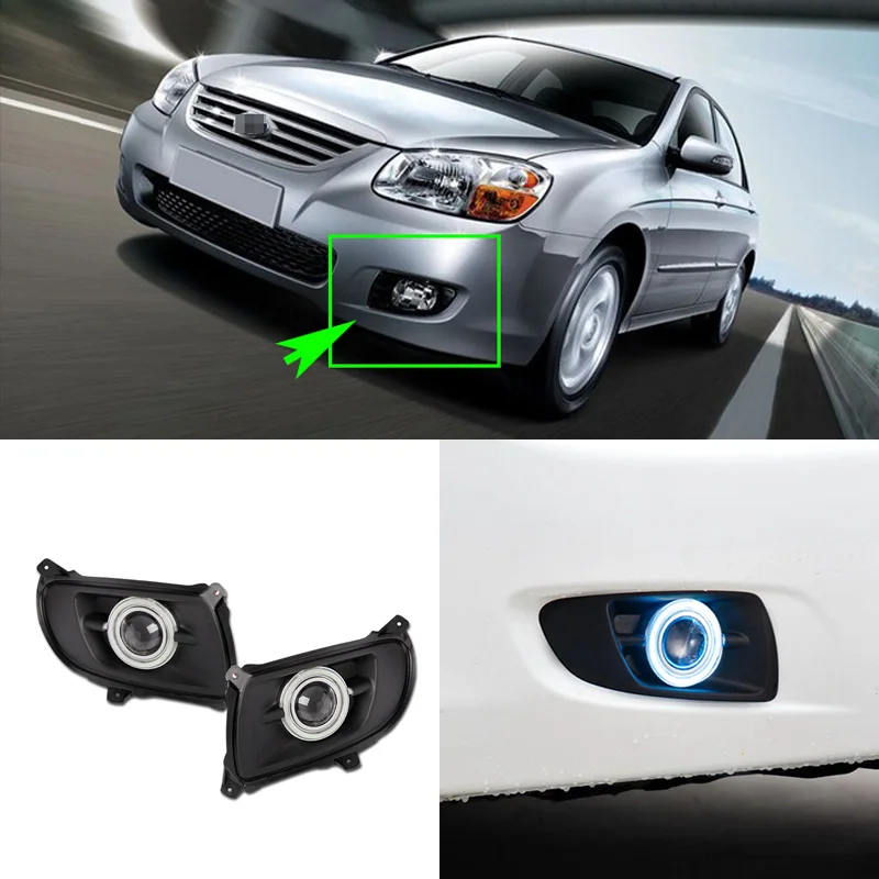 

Superb COB Angel Eye Rings Projector Lens with 3000K Halogen Lamp Source Black Fog Lights Bumper Cover For Kia Cerato 2007