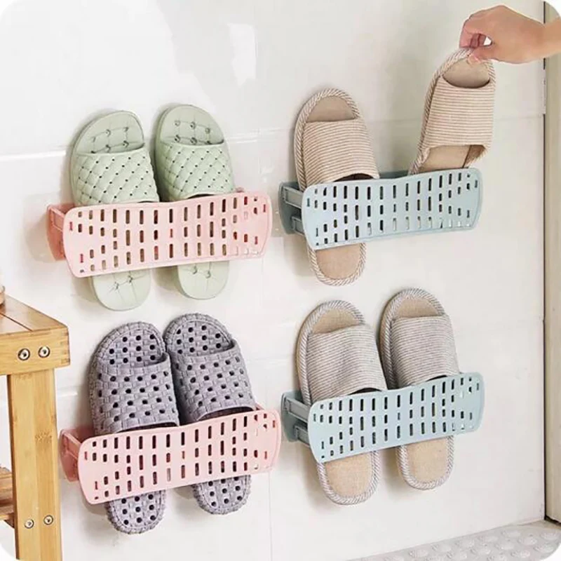 1 قطعة طوي الذاتي لاصق حذاء رف جدار الحمام حامل الحذاء البلاستيك خزانة الأحذية عرض الرف المنظم.