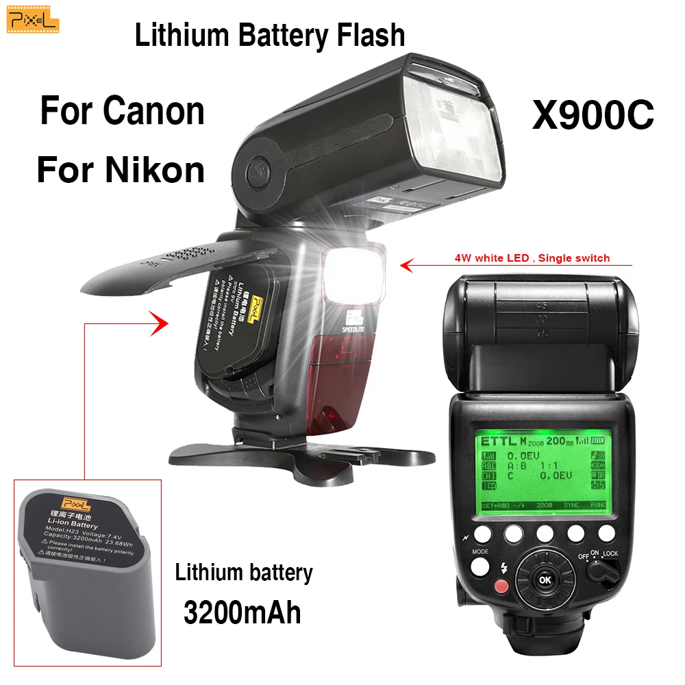 

Flash Speedlite For Canon/Nikon Pixel X900 Dual Power Wireless Hot shoe flash 2.4G LED Light High speed sync TTL flash