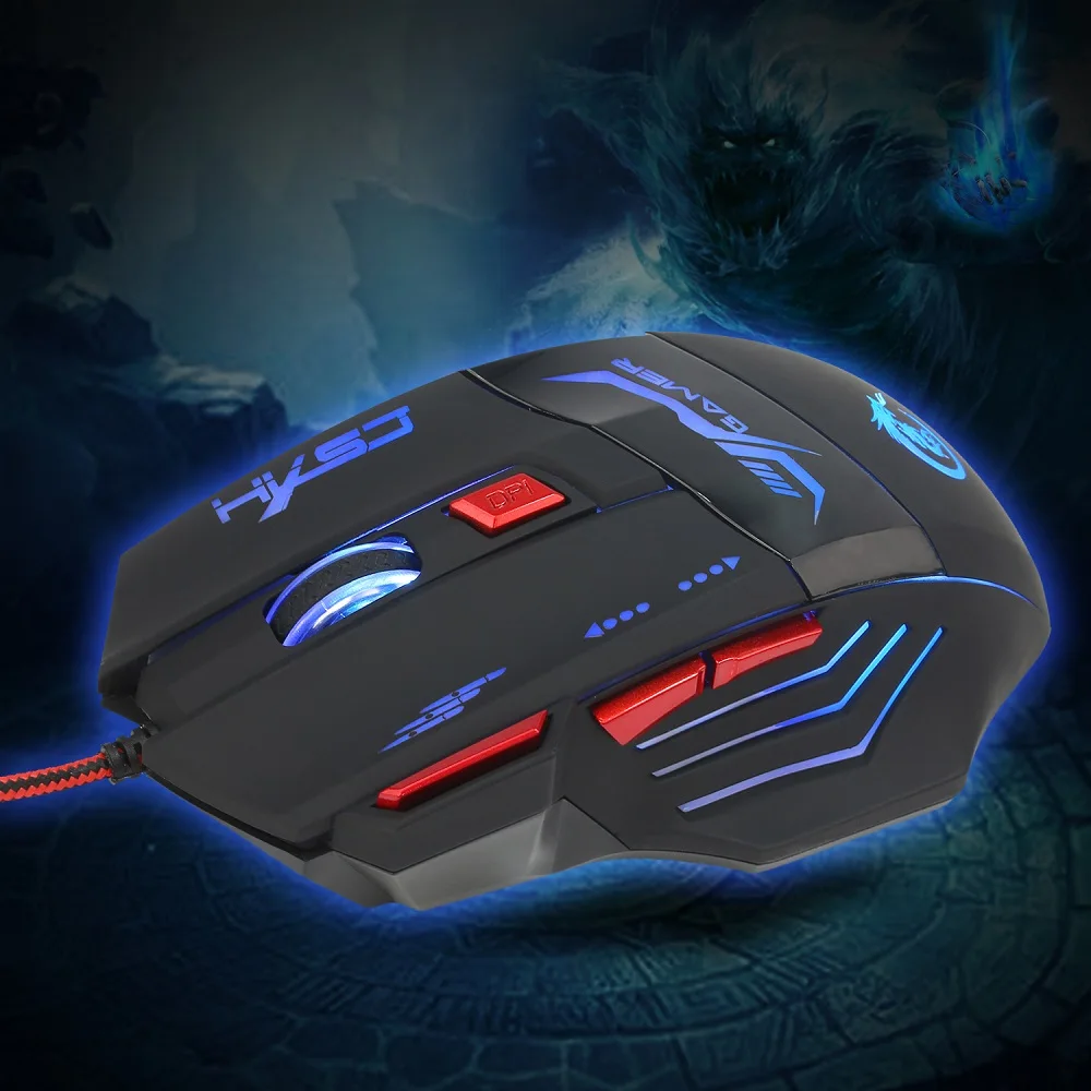 HXSJ H100 3200DPI Wired Optical Game Mouse with LED Light