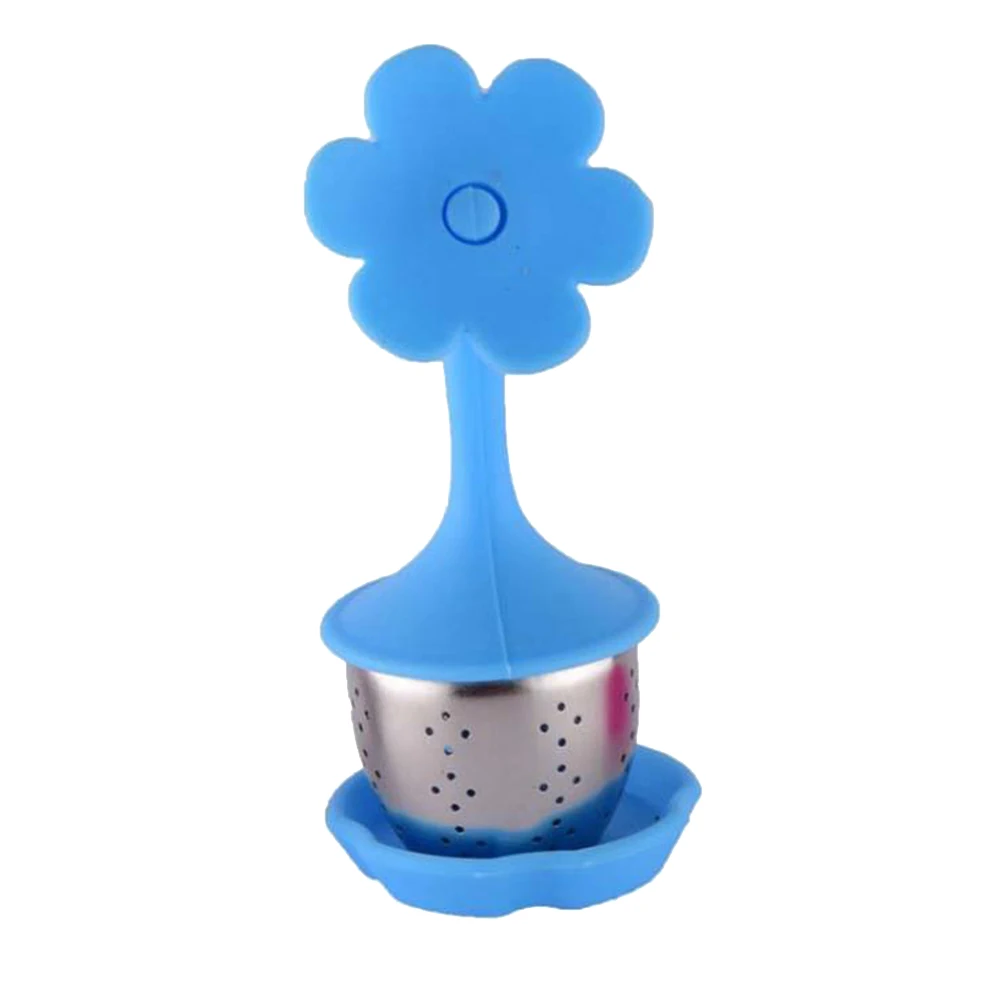 

1 PC Silicone Flower Potted Tea Filter Creative Tea Infuser Food-Grade Loose Leaf Filters Steeper For Tea Cups Teapots (Blue)