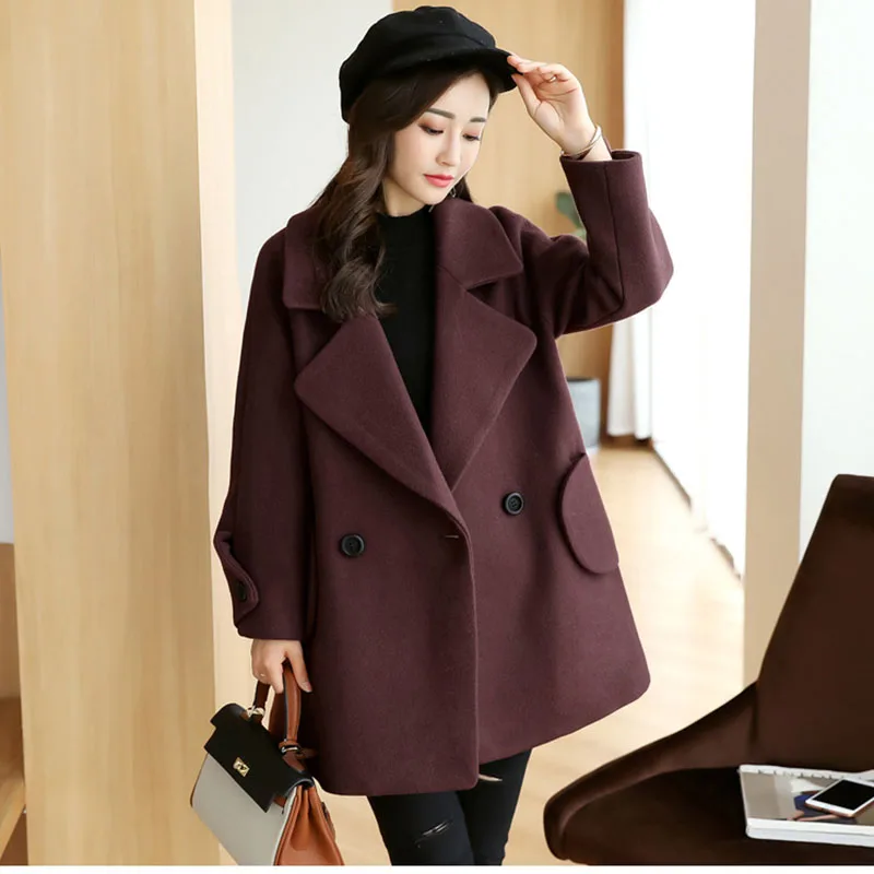 La mikachi Plus À armygreen Manches Automne Et Lâche Coréenne Double Breasted Mode Longues Manteau Bean Version Red Nouvelle De Taille Hiver red camel Femmes Laine 2018 TUTgw