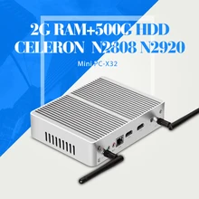 Mini PC Celeron N2808 N2920 Laptop Computer 2*HDMI Mini PC Computer Cable Tablet DDR3 RAM 2G 500G HDD+WIFI Window 7/8.1