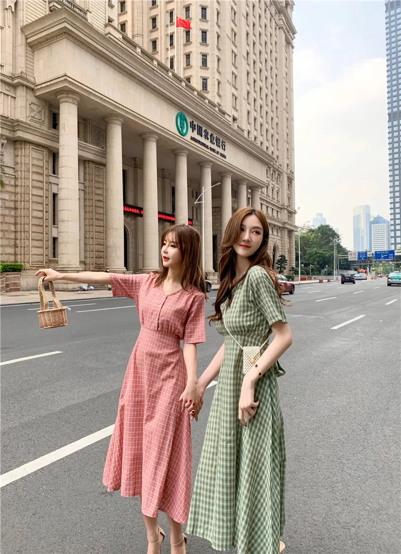 A Line Dresses Woman Summer Cute Japan Korean Style Prairie Sweet Preppy Design Button Shirt Dress Bow Ribbon Tie 7515